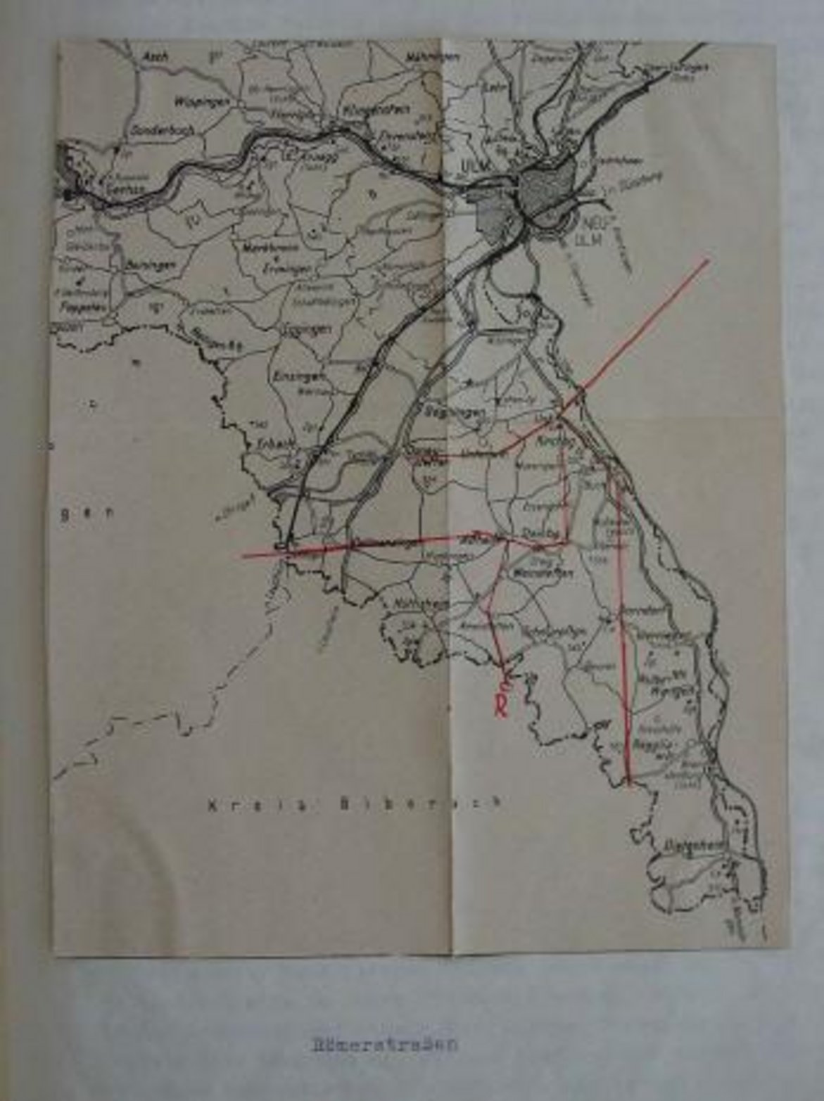 Alte Karte mit eingezeichneten Römerstraßen